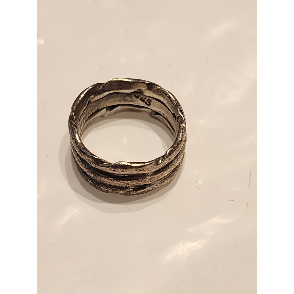 Mexico 925 Sterling Silver Wide Band Ring Size 8 Artisan Textured Oxidized